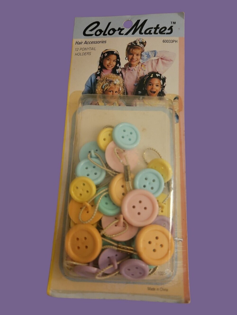 Vtg COLOR MATES 1980s Pastel Button Ponytail Holders - 12 Pack